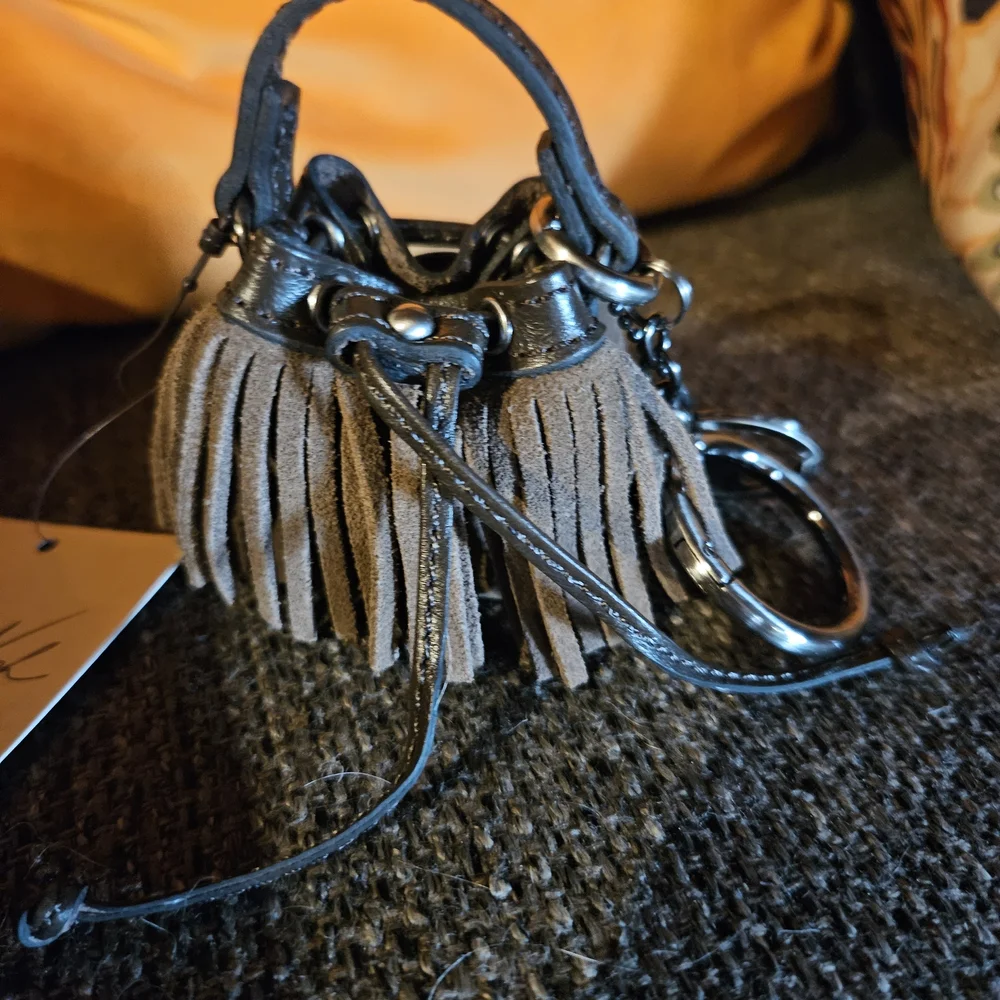 Patricia Nash Brown Suede Fringe Mini Purse Key Chain.